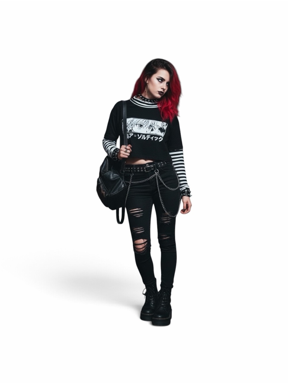 Hunter x Hunter Killua Zoldyck Crop Top Striped Long Sleeve Anime Emo Y2K